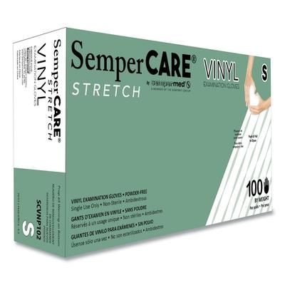 SemperCare® SCVNP102BX Stretch Vinyl Examination Gloves, Cream, Small, 100/Box - Box of 100 SEZSCVNP102BX