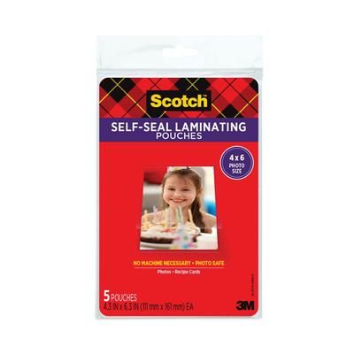 Scotch™ PL900G Self-Sealing Laminating Pouches, 9.5 mil, 4.38" x 6.38", Gloss Clear, 5/Pack - Pack of 5 MMMPL900G