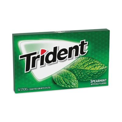 Trident® 30400008 Sugar-Free Gum, Spearmint, 14 Pieces/Pack, 12 Packs/Box