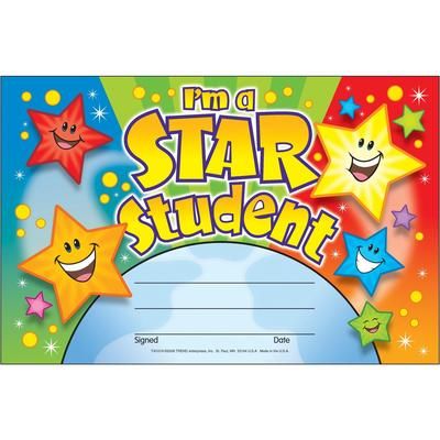 Trend Enterprises T81019 Recognition Awards, I'm a Star Student, 8.5w by 5.5h, 30/Pack - Pack of 30 TEPT81019