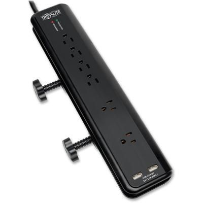 Tripp Lite TLP606DMUSB Protect It! Clamp-Mount Surge Protector, 6 Outlets/2 USB, 6 ft. Cord, 2100 J