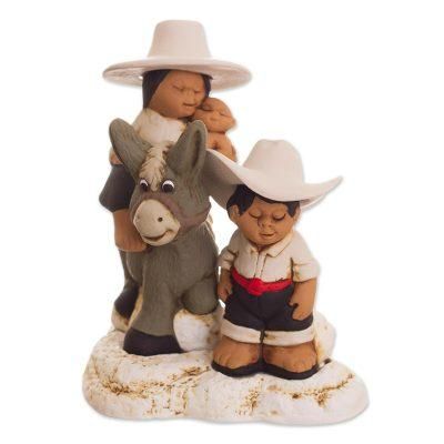 'Hand-Painted Ceramic Figurine of an Andean Family from Peru'