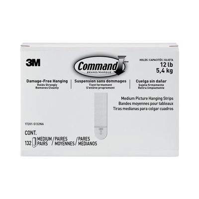 CommandTM Picture Hanging Strips, Value Pack, Medium, Removable, Holds Up to 12 lbs, 0.75 x 2.75, White, 132 Pairs/Pack (MMM17201S132NA)