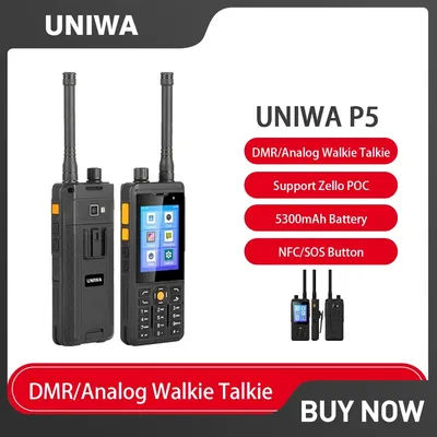 UNIWA P5 DMR/Analog 4G POC Zello Walkie Talkie Smartphone Android 1GB+8GB UHF 400-480mhz 5300mAh 5MP Rugged Mobile Phone SOS NFC