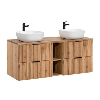 Mobile bagno doppio lavabo effetto legno marrone 140cm