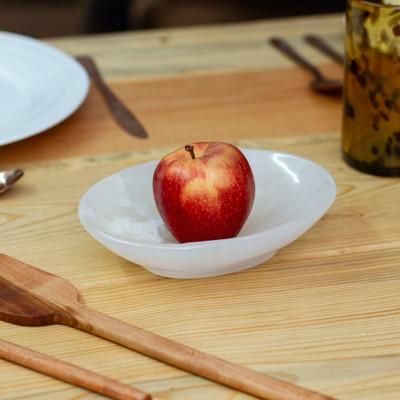 'Modern Hand-Carved Oval White Onyx Snack Plate from Mexico'