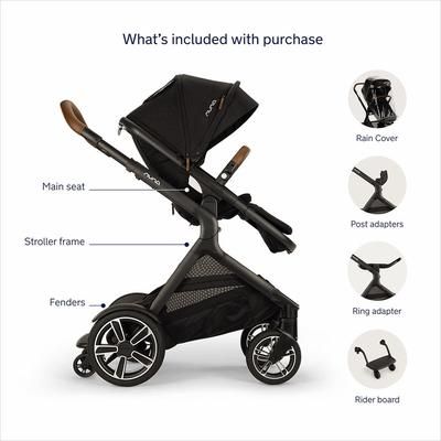 Nuna DEMI Next Stroller with Rider Board + DEMI Grow Bassinet with Stand + PIPA urbn Travel System B