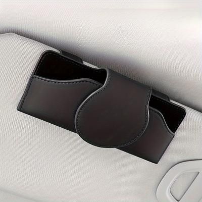 TEMU Car Visor Glasses Holder With Magnetic Closure, 1pc Pu Leather Eyeglasses Storage Clip, Vehicle Sun Visor Organizer Accessory With Tight Adsorption