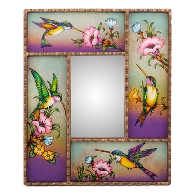 'Hummingbird-Themed Reverse-Painted Glass Wall Accent Mirror'
