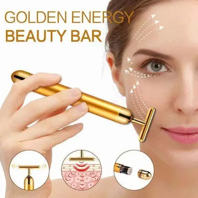 24K Gold Roller Vibrating Facial Massager Slimming Facial Skin Beauty Pulse Firming Face Massage Lift Tightening Wrinkle Bar