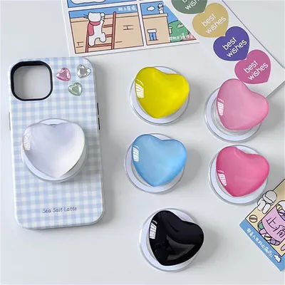 Korean Cute 3D Glass Love Heart For Magsafe Magnetic Phone Griptok Grip Tok Stand For iPhone