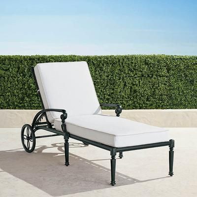 Carlisle Chaise Lounge with Cushions in Onyx Aluminum - Standard, Sintre Tile Air Blue with Natural Piping - Frontgate