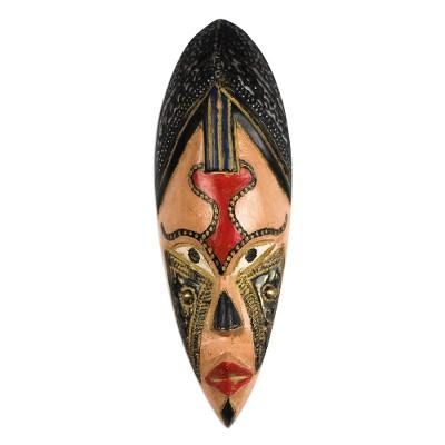 Medo,'Rustic African Wood and Aluminum Mask from Ghana'