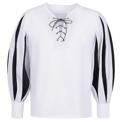 Retrò Vintage Punk Gotico Medievale Blusa / Camicia Mascherata Tunica Cavaliere Vichingo Crociato Straniero Lanzichenecco Con Volant Blocco di colori Costume Per uomo Celtico Costumi da pirata