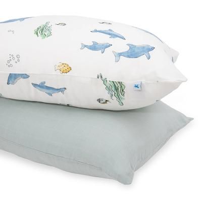 Little Unicorn Cotton Muslin Toddler Pillowcase, 2 Pack - Whales