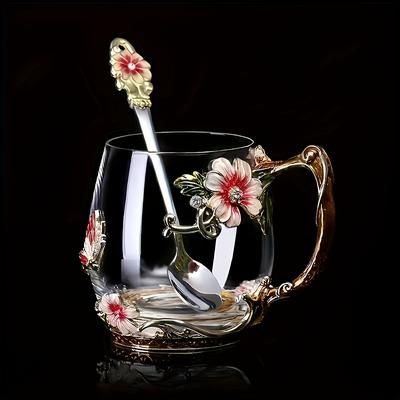 TEMU Glass Tea Cup, 320ml/350ml, Tall And Short, Iridescent Pattern, Reusable, Hand Wash Only, Multipurpose, With Gift For Home Office Restaurant, Christmas, Easter, Thanksgiving