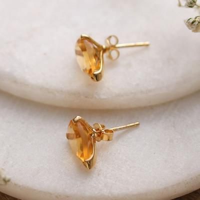 'Indian-Made 22k Gold-Plated 3-Carat Citrine Stud Earrings'