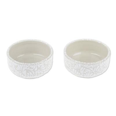 Olympian Spring,'Handcrafted Beige and Ivory Ceramic Condiment Bowls (Pair)'