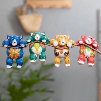 Lovely Bears,'Set of 4 Hand-Painted Teddy Bear Albesia Wood Ornaments'