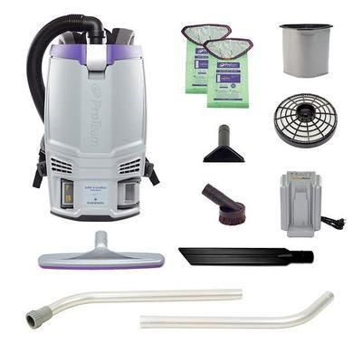 ProTeam GoFit 6 Cordless 4Ah 6 qt. Commercial Backpack Vacuum 107783 with Xover Multi-Surface Two-Piece Wand Tool Kit 107098
