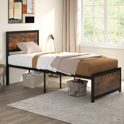 TEMU Goflame Single Size Bed Frame, Metal Platform Bed Base With Headboard & Footboard, Under Bed Storage, Heavy-duty Mattress Foundation , Spring Needed, Easy Assembly