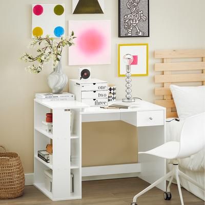 TEMU Bureau SoBuy avec 1 tiroir et 3 étagères en MDF blanc FWT35-W
