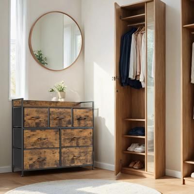 TEMU Chest Of Drawers, Dresser, Bedroom Furniture, Metal Frame, 7 Fabric Drawers With Handles, Modern