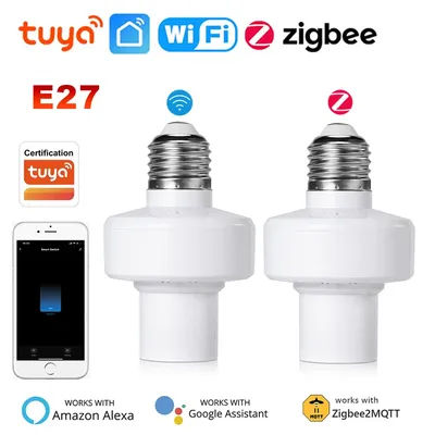 Tuya WiFi/Zigbee Smart Light Socket E27 Bulb Adapter Lamp Holder Base AC85-265V Smart Life App Control Support Alexa Google Home