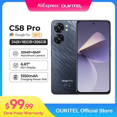 Oukitel C58 PRO smartphone 5150mAh Battery 24(6+18)GB+256GB 50MP Main Camera 6.7" HD+ Display