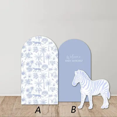 Mehofond Custom 2-Sided Blue Pattern Safari Kids Birthday Party Baby Shower Covers Chiara Arch Background Decor Backdrop Photo