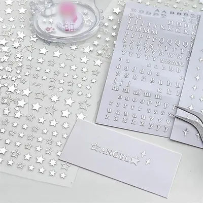 MINKYS New Arrival 3pcs Set Silver Letters + Starburst + Star Kpop Toploader Decorative Stickers Stationery