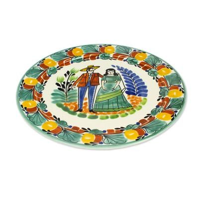 Colonial Couple,'Majolica ceramic plate'