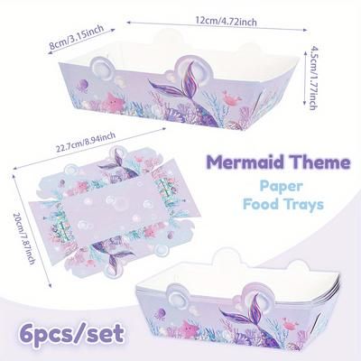 TEMU 6/12pcs Purple Mermaid Tail Food Trays Fries Paper Tray For Mermaid Theme Birthday Party Supplies Snack Box