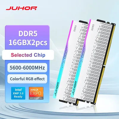 JUHOR Desktop Memory RGB DDR5 16GBX2 6000MHz 5600MHz Dimm High speed Memoria Ram