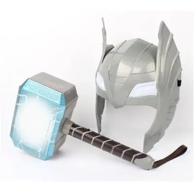 DisneyAnime Creative Luminous Sounding Thor Hammer Mask Thor Action Doll Cosplay Thor Luminous Mask Toy Gift Animation Accessory