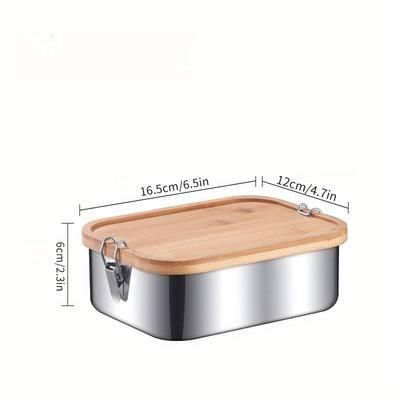 TEMU 1pc, Lunch Box, 304 Stainless Steel Bento Box With Bamboo Lid, Food Container, For School Students And Office Workers, Kitchen Gadgets, Kitchen Accessories, Travel Accessories