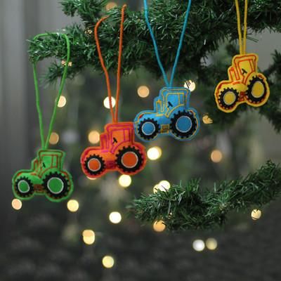 Field Seasons,'Whimsical Set of 4 Embroidered Wool Felt Tractor Ornaments'
