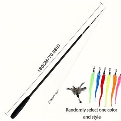TEMU Fukuchong 180cm Retractable Cat Teaser Wand With Feather Toy - Interactive 4-section Telescopic Design For Cats, Durable Plastic Material, White Artificial Feathers, Indoor Fun, Cat Toys