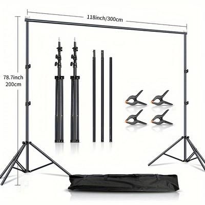TEMU Adjustable Photography Backdrop Stand With Telescopic Rod - Ideal For Portraits, Green Screen & White Backgrounds