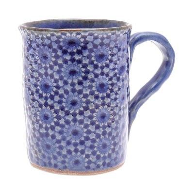 Blue Medallion,'Handmade Blue Ceramic Mug from Thailand'