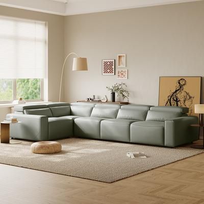 141.14" Power Corner Sofa L-shaped Electric Reclining Couch, 3 Extendable Recliners, Adjustable Headrest, Eco-friendly Leather, USB Charging, Living Room, Dark Green