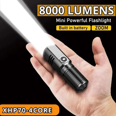 2024 Powerful Led MINI Flashlight XHP90 Built in Battery Shot Long Type-c Rechargeable Flash Light EDC Torch Lamp For Camping