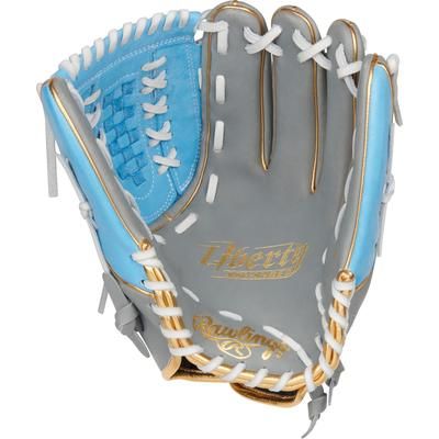 Rawlings Liberty Advanced 12.5" Basket Web Pitcher/Outfielder Fastpitch Softball Glove - Right Hand Throw Grey/Columbia/Gold