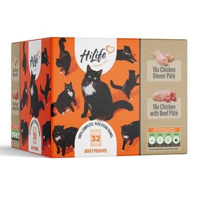 32x70g Chicken Pâté Recipes Adult Cat Pouches HiLife Wet Cat Food