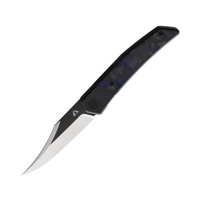 CMB Made Knives Zetsu Satin/SW Folding Knife 4.5in Closed 3.5in Black Stonewash/Satin Bohler M390 Stainless Curved Blade Carbon Fiber Handle Nylon