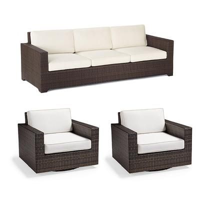 Palermo 3-pc. Sofa Set with Two Swivel Lounge Chairs in Bronze Wicker - Standard, Resort Stripe Leaf - Frontgate