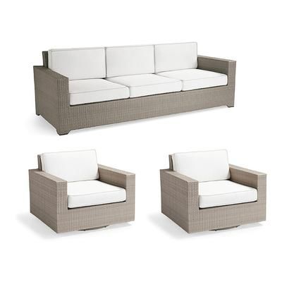 Palermo 3-pc. Sofa Set with Two Swivel Lounge Chairs in Dove Wicker - Standard, Rain Sailcloth Aruba - Frontgate