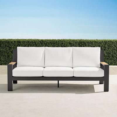 Calhoun Sofa with Cushions in Matte Black Aluminum - Quick Dry, Restored Seaglass - Frontgate