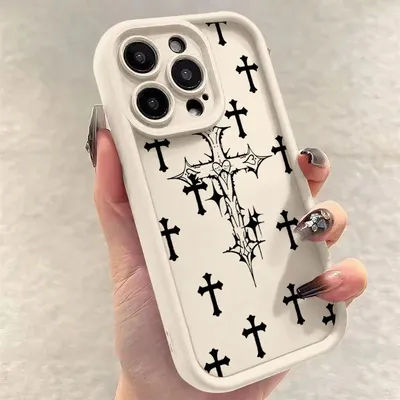 Luxury Black Cross Print Phone Case for iPhone 15 14 13 12 11 Pro Max Mini XR XS MAX 7 8 Plus SE2022