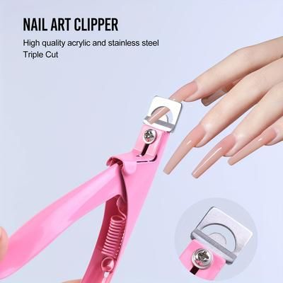 TEMU Nail Art Clipper For Acrylic Nails, Triple Cut, Stainless Steel And Adjustable Blade For Pruning Fake Nails, Gel Nails, And Natural Nails